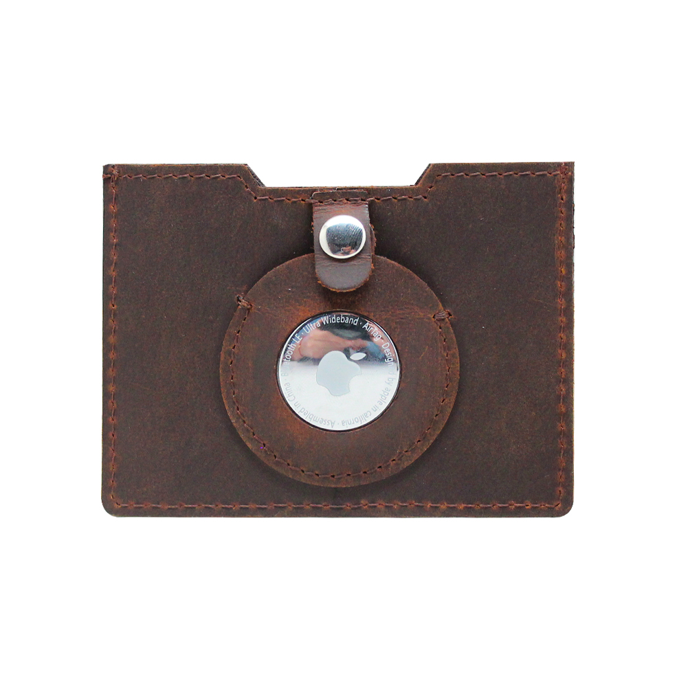 Full Grain Crazy Horse Leather Slim Simple ID Wallet Customized Logo Credit Card Holder With Airtag Holder