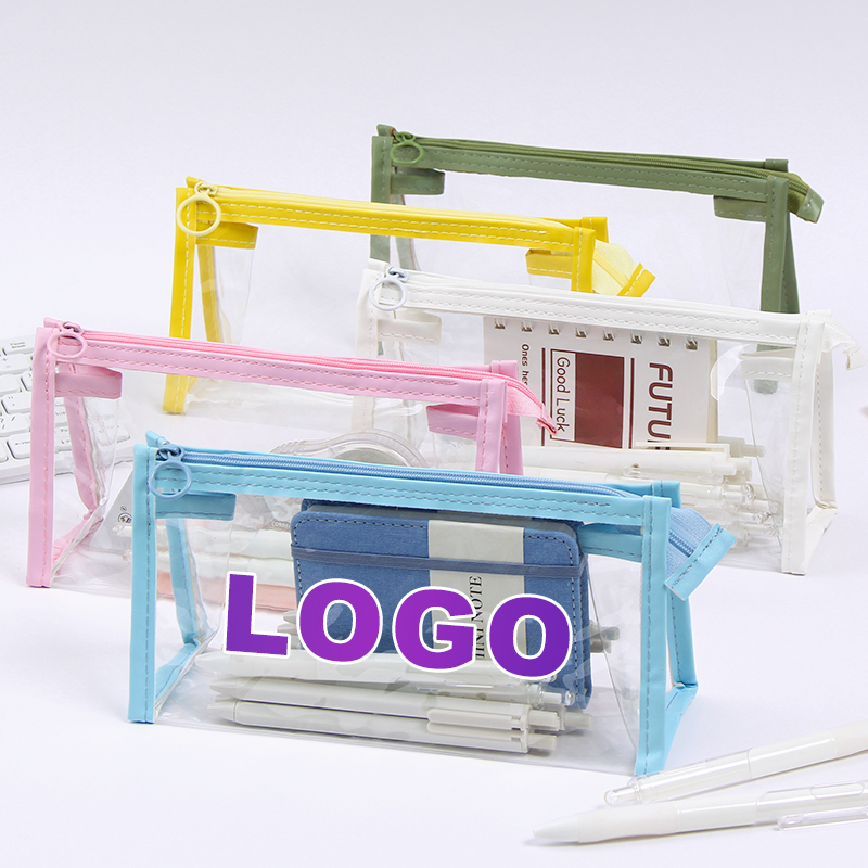 wholesale custom transparent Pvc makeup bag zipper pencil case primary and secondary school students Kawaii pencil bag pouch