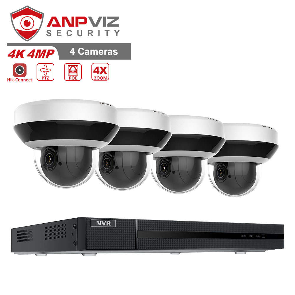 IP-камера Anpviz PTZ 4 шт., 4 МП, PTZ 4X IP66, 8 каналов, 4K, H.265, POE, сетевой видеорегистратор до 20 м, удаленный просмотр ночью