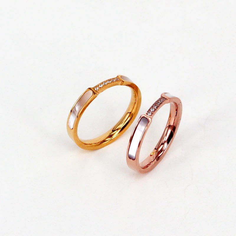 Personalized Custom White MOP Shell Ring CZ Setting Stainless Steel Women Men Wedding Couple Ring