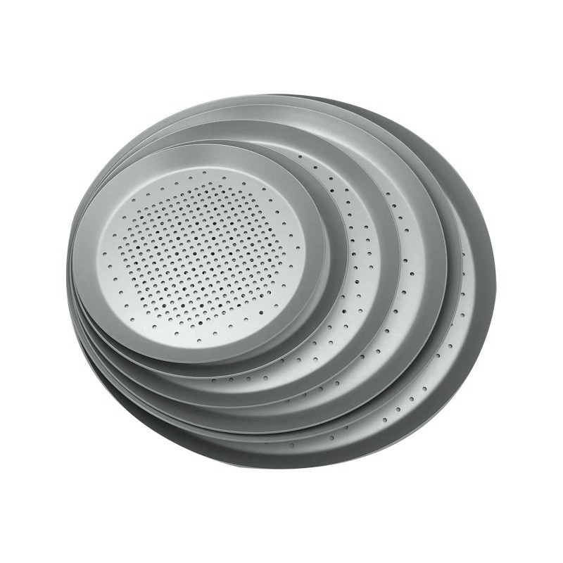 Stackable Commercial Pizza Bakeware Aluminium Metal Punched Perforated Round Pizza Tray Thin Crust Pizza Pan with Holes for Oven