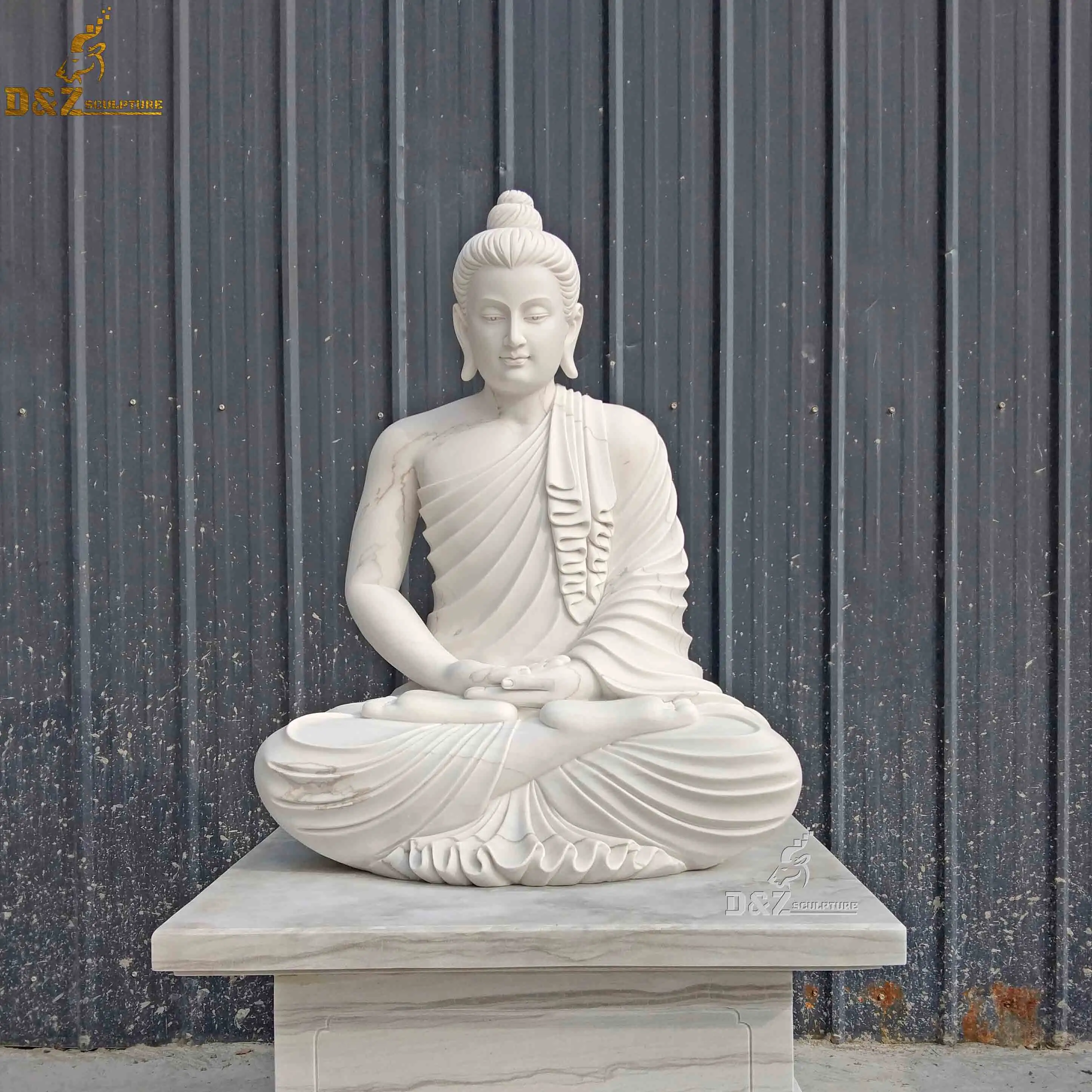 Outdoor Garden Carving Happy Large Life Size Stone White Marble Sitting Buddha Statue For Sale