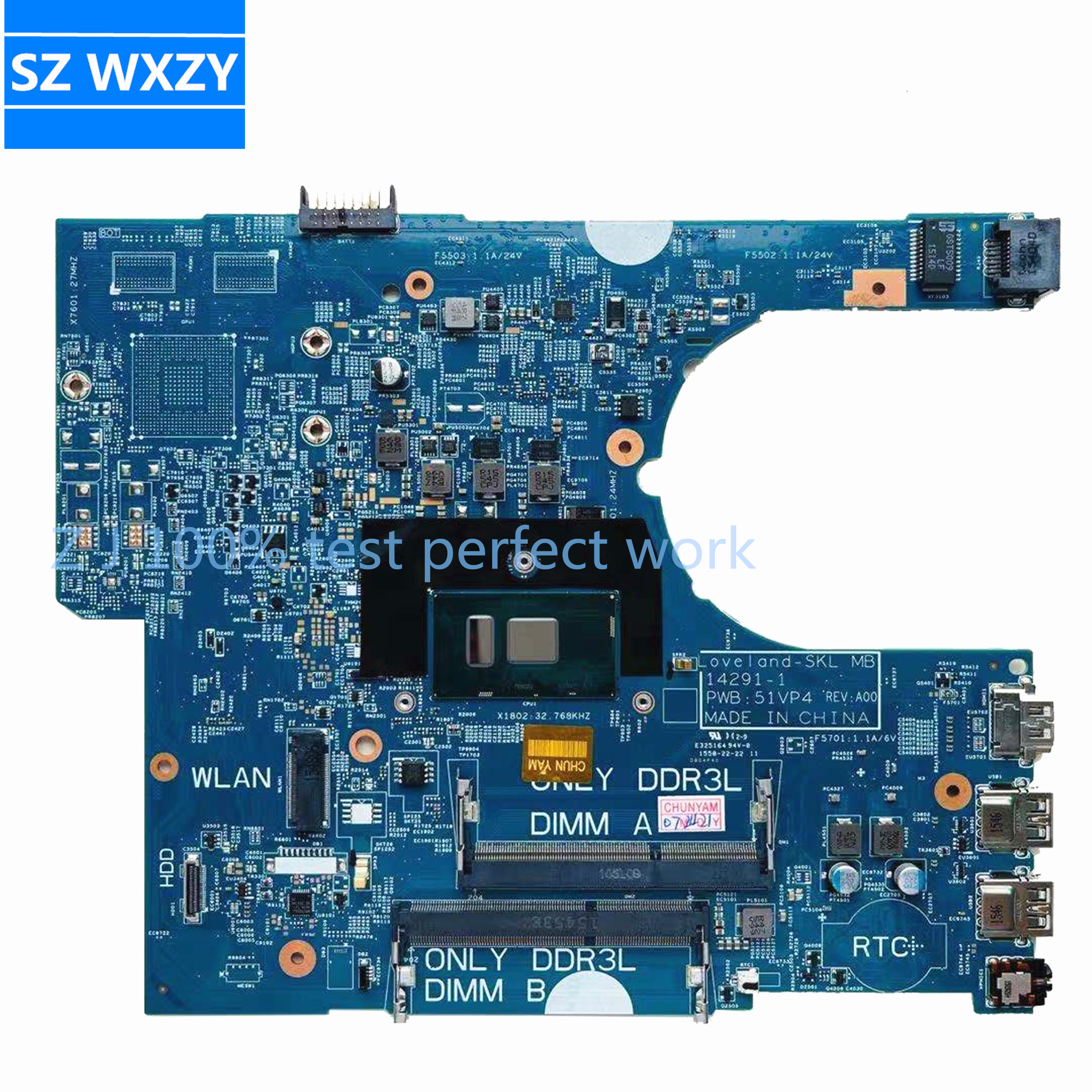 For DELL Latitude 3470 3570 Laptop Motherboard With SR2EU i3-6100u CPU 0P5M6K P5M6K 14291-1 PWB:51VP4 DDR3L MB 100% Tested