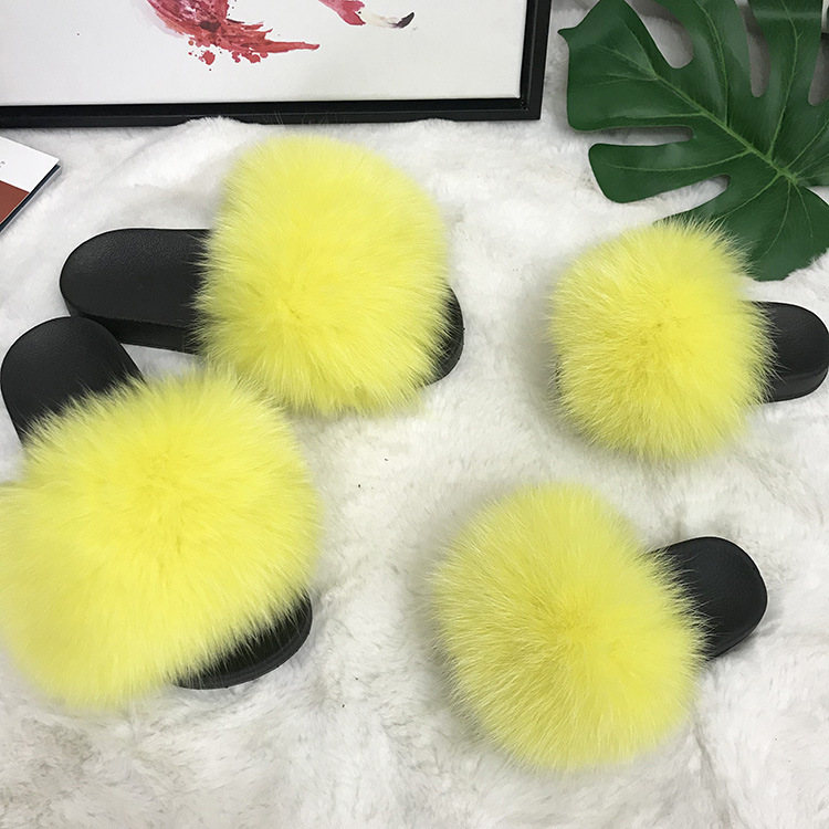 Slipper manufacturer wholesale children's furry sandals fox fur indoor pink fur slides slippers for summer