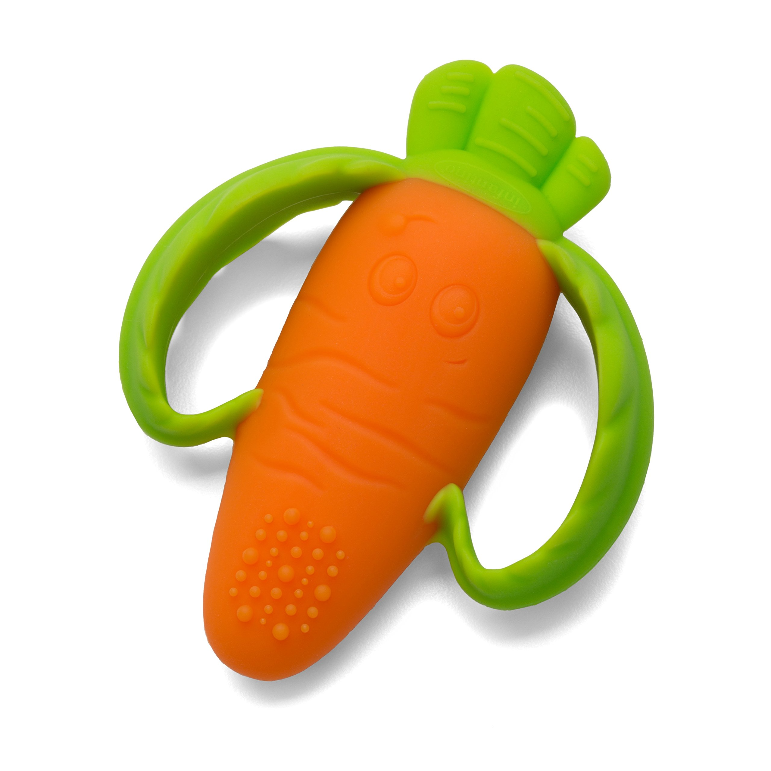 Cute cartoon carrot food grade safety baby reusable silicone teether toy for cleaning Silicone Soft-Textured teether