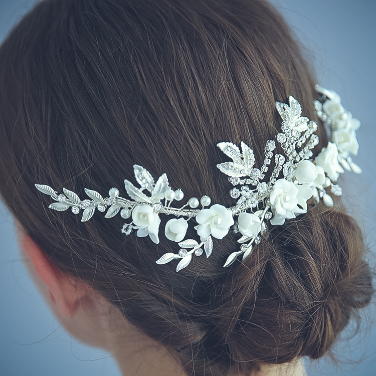 Handmade Pearl Leaves Flower Bridal Hair Accessory Headdress Wedding Party Prom Side Hair Combs Women