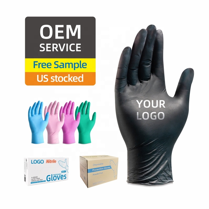 100 Box Wholesale Manufacturers Coated Cheap Prices Blue Disposable Black Nitrile Gloves Powder Free