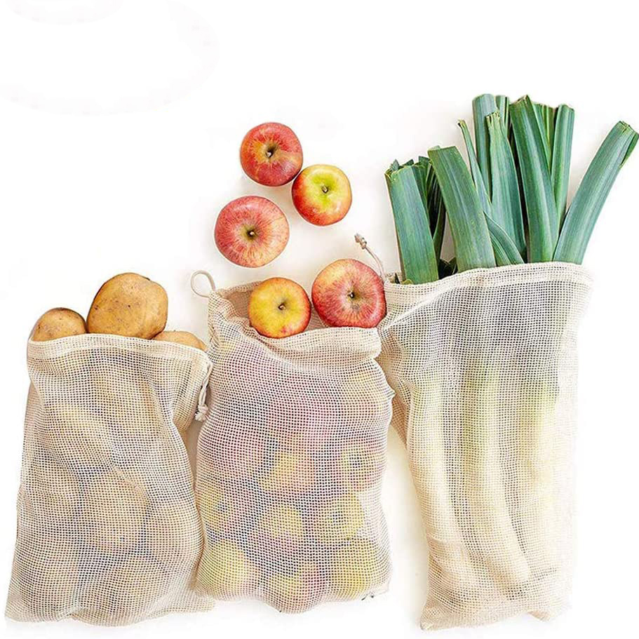 Reusables mesh bags eco cotton mesh shopping organizer reusable bags