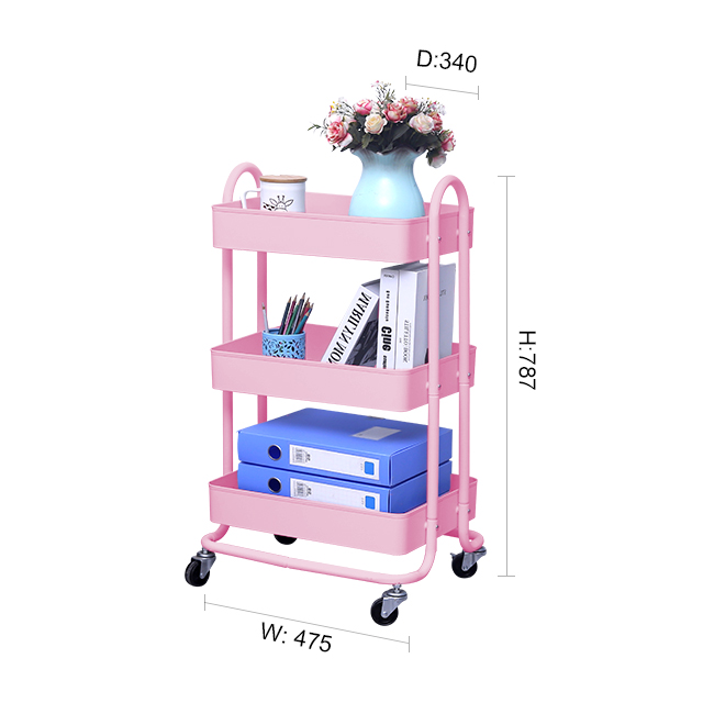 3 Tier Bathroom Metal Cart Kitchen Trolley Cart with Wheels