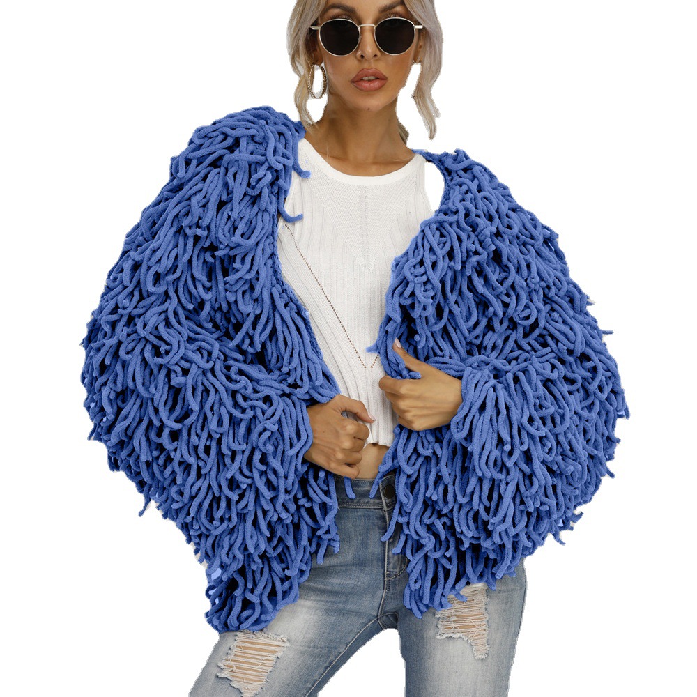 2021 Hot Popular personality woven jacket female autumn and winter tassel loose coat fashion knit cardigan women