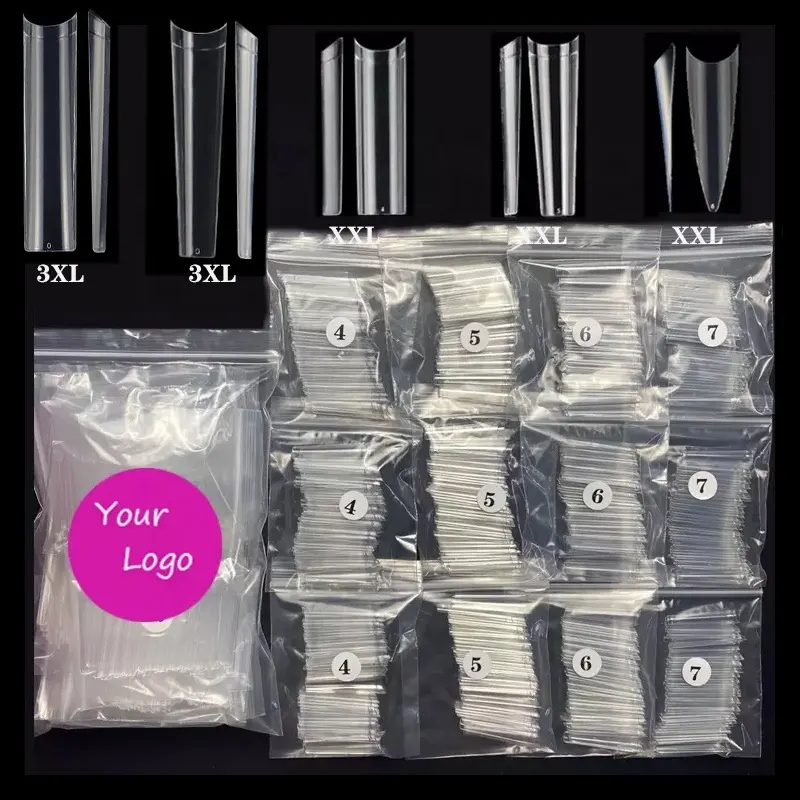 3XL Refill Bag Single Size False Nail Art Tip 4 5 6 7 ABS No C Curve XXL Coffin Nail Tips Straight Square Refill Nail Tips