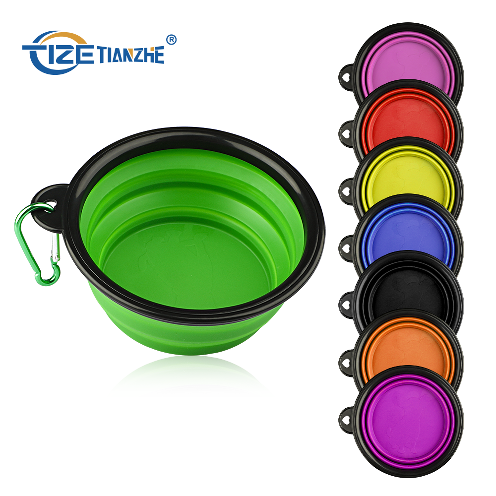 Wholesale Custom Foldable para perros Silicone Pet Water Bowl Collapsible Travel Dog Food Bowl