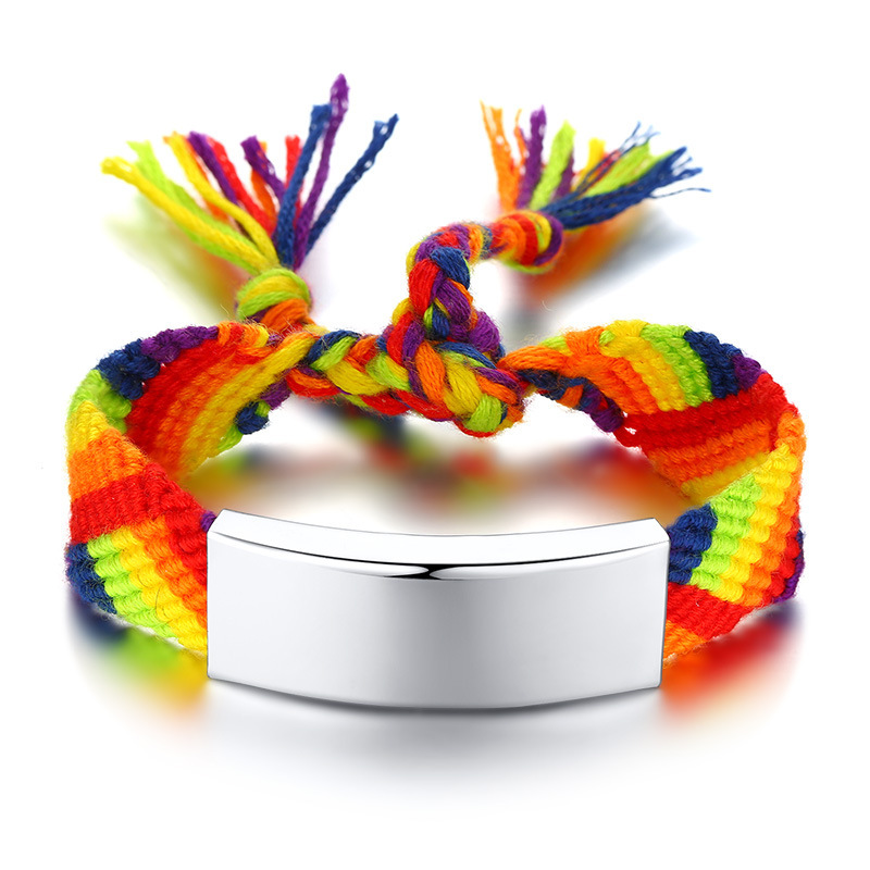 Yiwu Meise Stainless steel gay adjustable woven rainbow bracelet