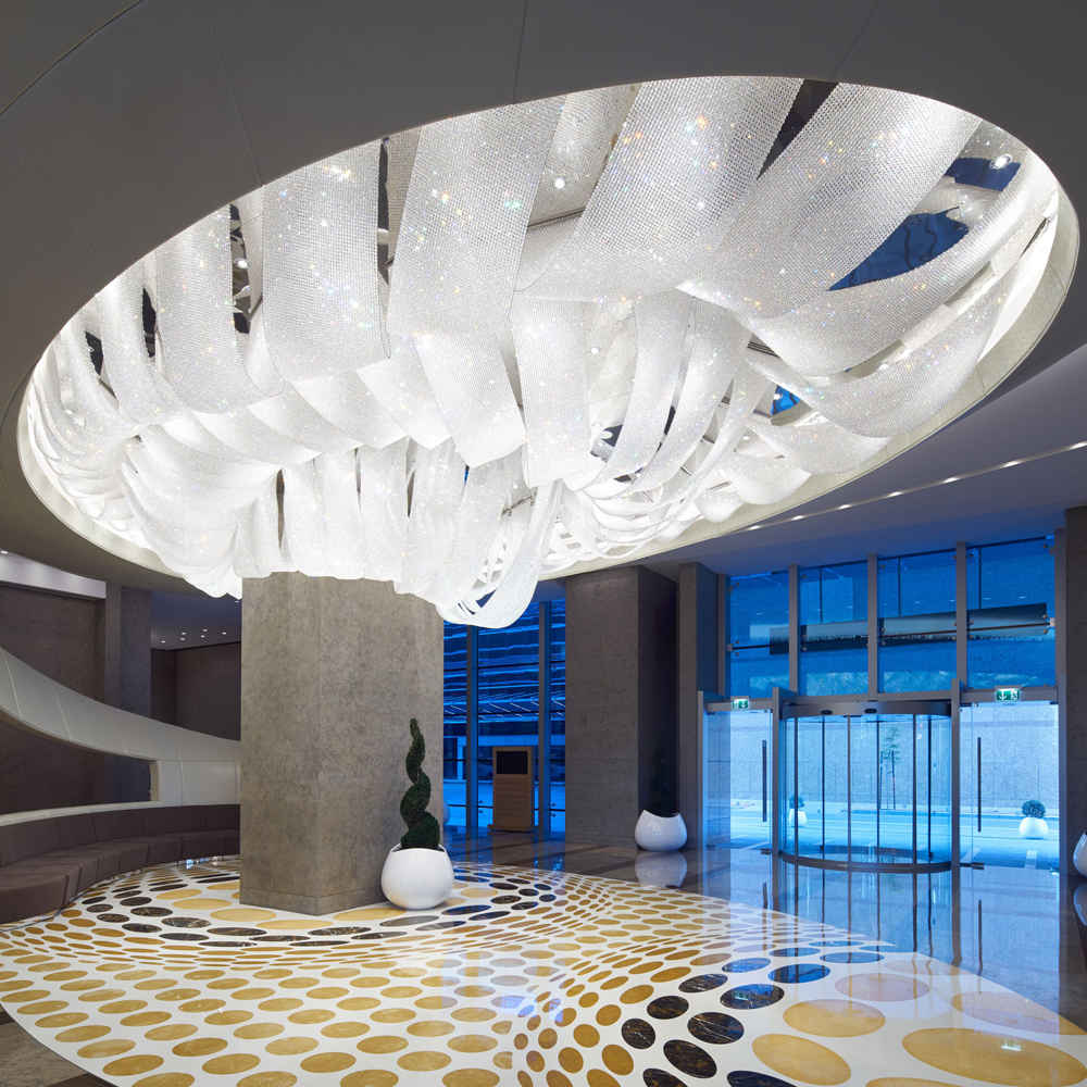 Modern commercial big size art crystal chandeliers luxury for hotel foyer large oval fabric chandelier