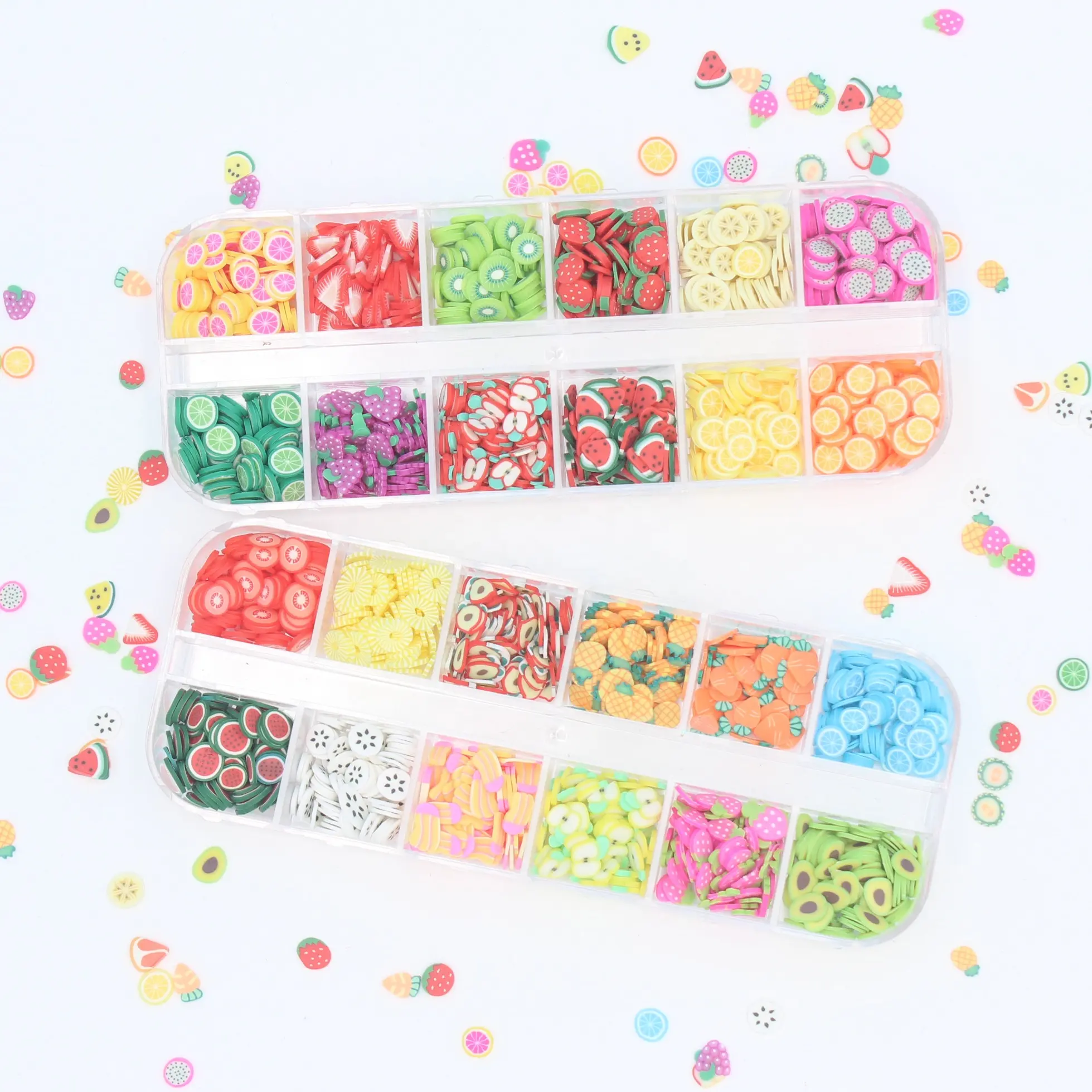 12 Grids Packing Custom Fruits Clay Slices Nail Arts Accessories Polymer Clay Sprinkles for DIY Crafts