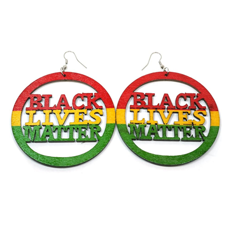 2020 Newest Fancy Black Lives Matter Round Wood Earrings Jewelry For Women