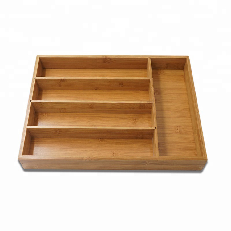 Kitchen Bamboo Cutlery Drawer Organiser with 5 Compartments