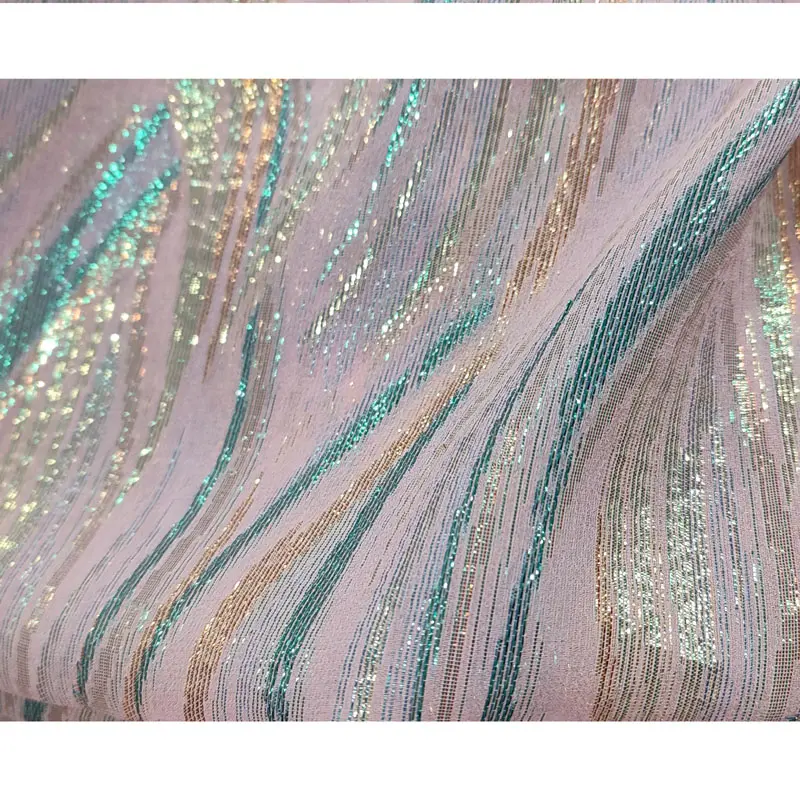 soft multicolor lurex silk fabric rainbow metallic jacquard silk chiffon fabric