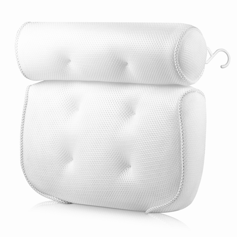 BBCare Extra Thick 3D Spa Bath Pillow with 6 Suction Cups Bathhtub Cushion for Head Neck Back Shoulder Support for Bathroom Use