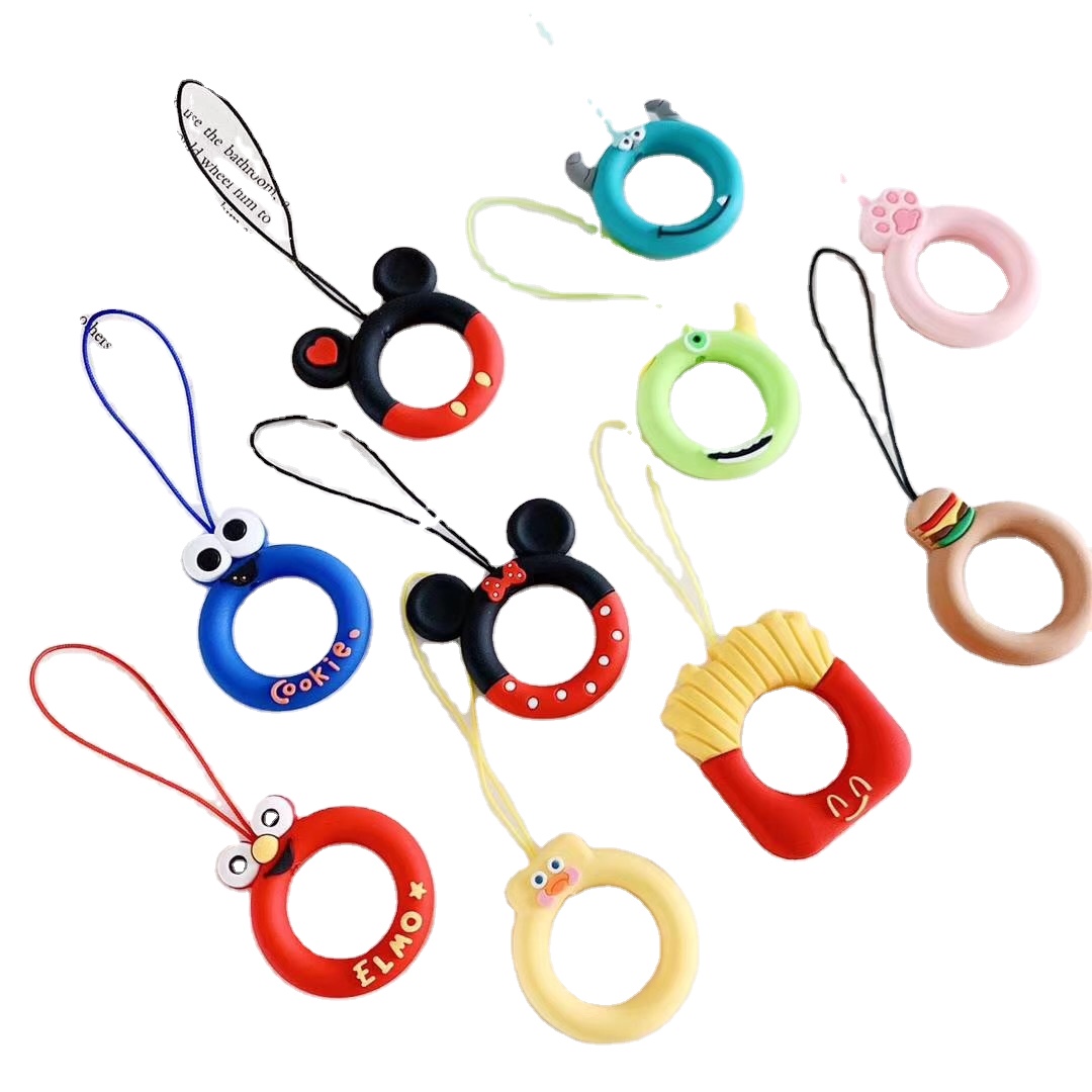 Silicone Cute Phone Lanyard for Keys Phones Strap for iPhone Airpods Case Keycord Finger Rings Cartoon Mobile Phone Accessories