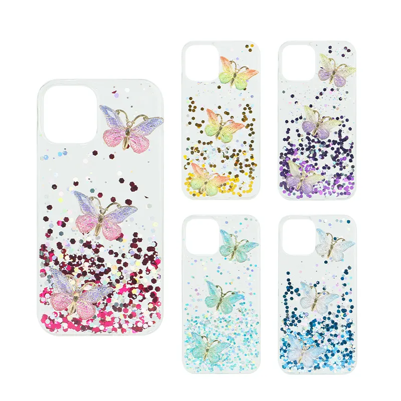 Glitter Liquid Phone Cases 2021 Newest Style Pretty Butterfly Luxury Fancy Liquid Glitter Hard Mobile Phone Case