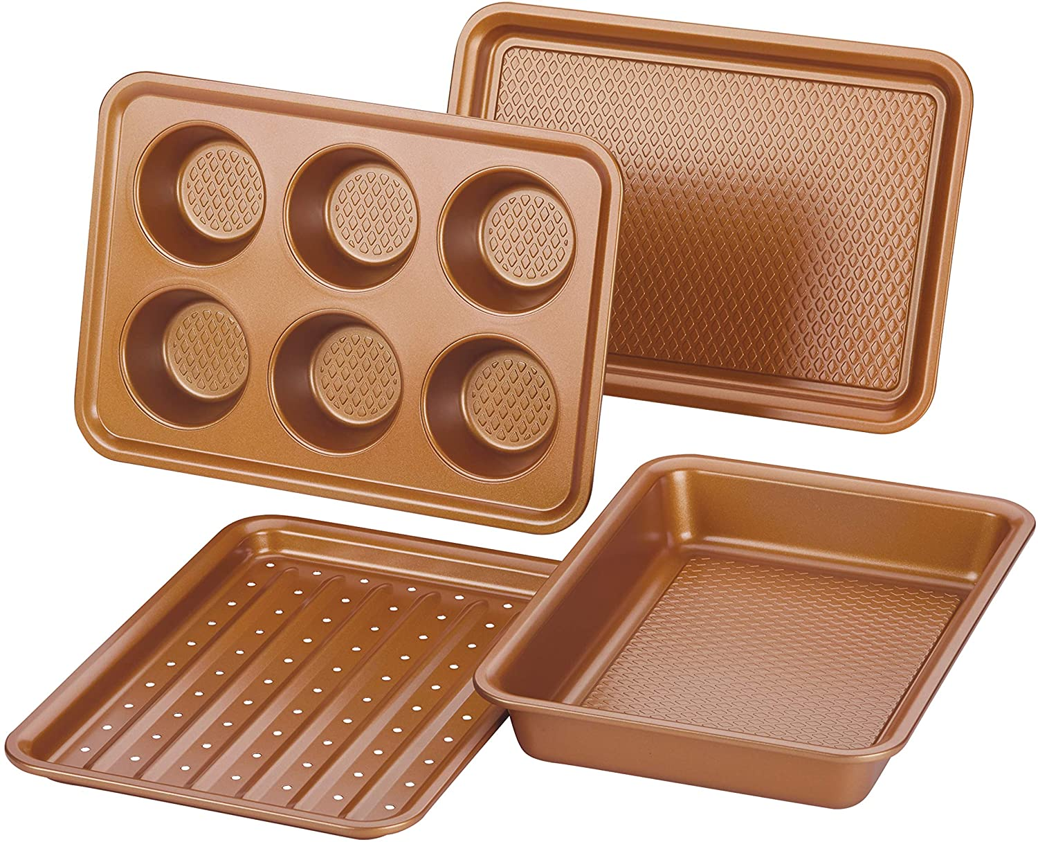 4 piece toaster oven bakeware set muffin cookie cake pan perforated crisping pan