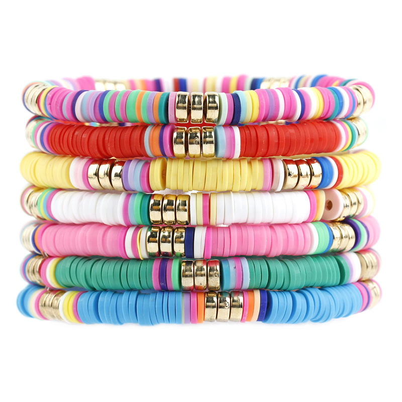 YW Boho Ceramic Clay Beads Bracelet Multicolor Mixed Polymer Clay Colorful Disc Bracelet