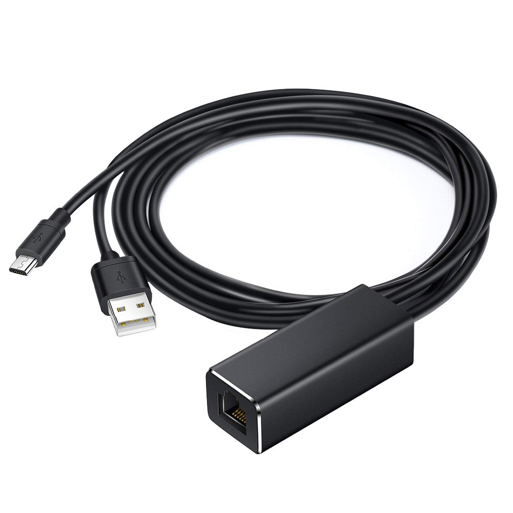 Micro USB to RJ45 100M Fire TV Stick Ethernet Lan Adapter with USB Power Supply Cable