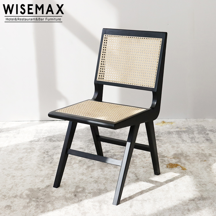 Мебель WISEMAX в скандинавском французском стиле, дизайнерский Плетеный обеденный стул из ротанга, черный стул из массива дерева, Обеденная Мебель