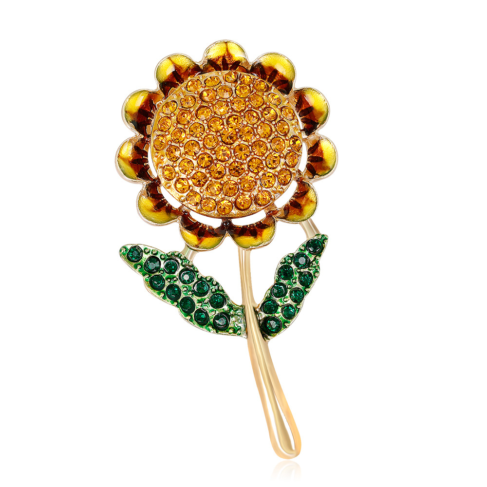 LUOXIN Fashion Enamel Alloy Brooch Diamond Studded Sunflower Brooch for Women