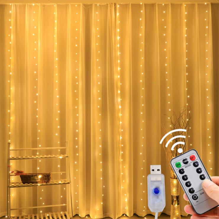 New 3*3m LED String Lights 300LED USB Remote Copper Wire Curtain Festival Decoration