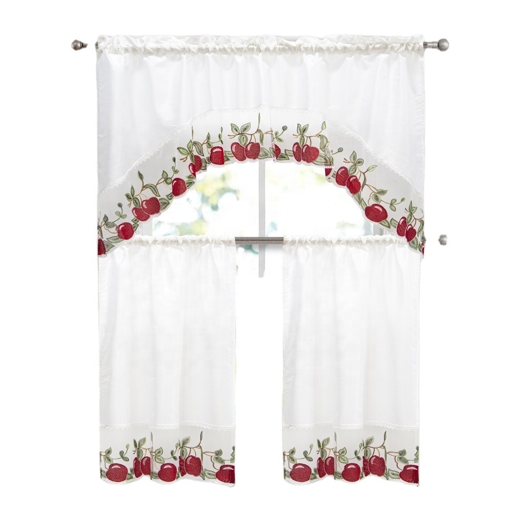 Rod Pocket Kitchen Curtain Swag Valance and Tiers Set Light Filtering Drapes for Kitchen