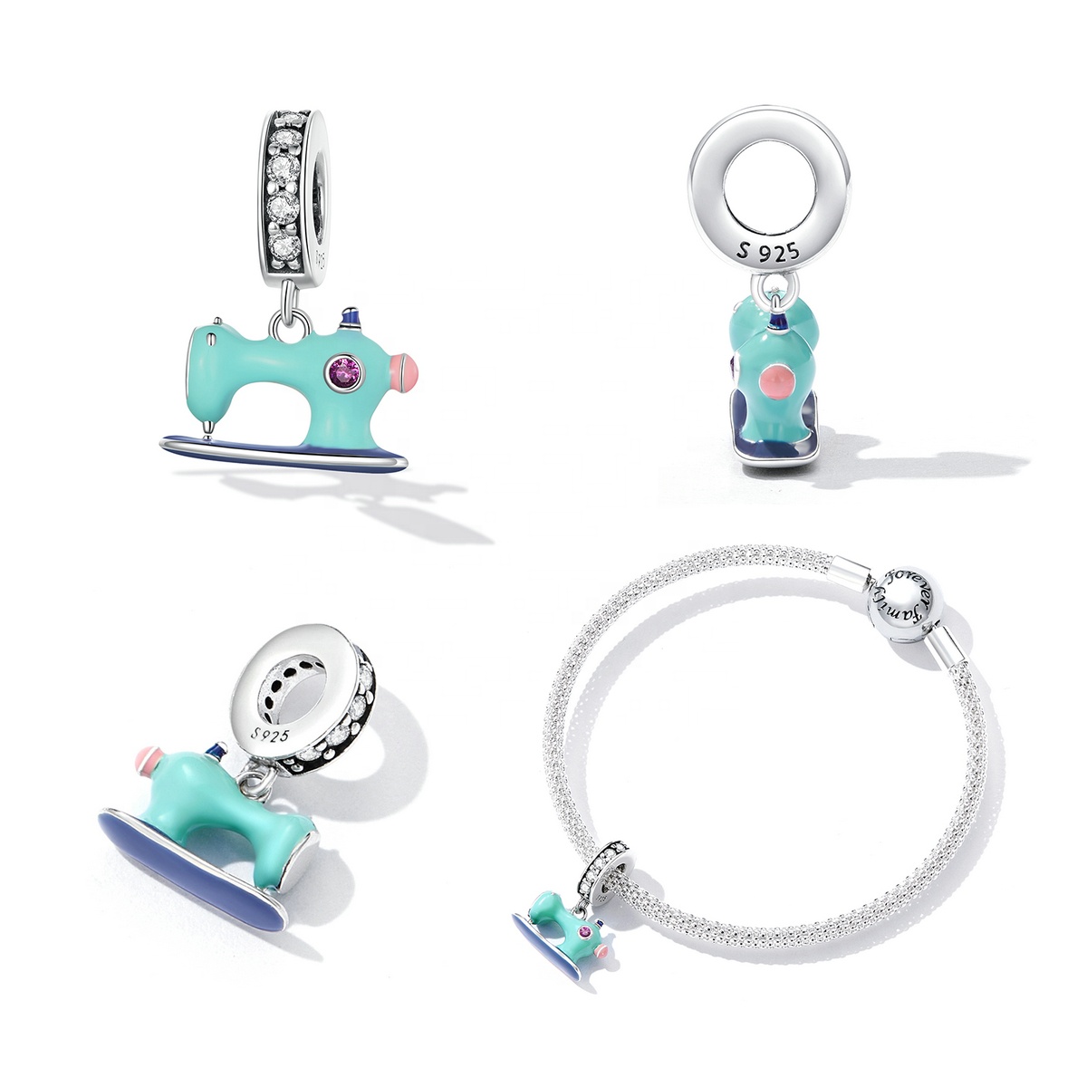 cute sewing machine designer luxury jewelry making pan charms S925 Sterling silver jewelry Diy Beads dora Bracelets charm