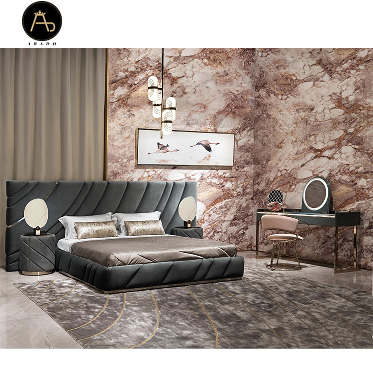 wholesale Italian king size bed luxury villas modern bed set bedroom furniture