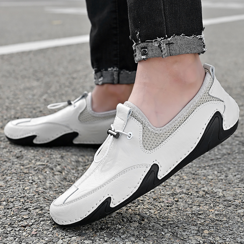 Handcrafted White Leather Men's Casual Loafers Shoes