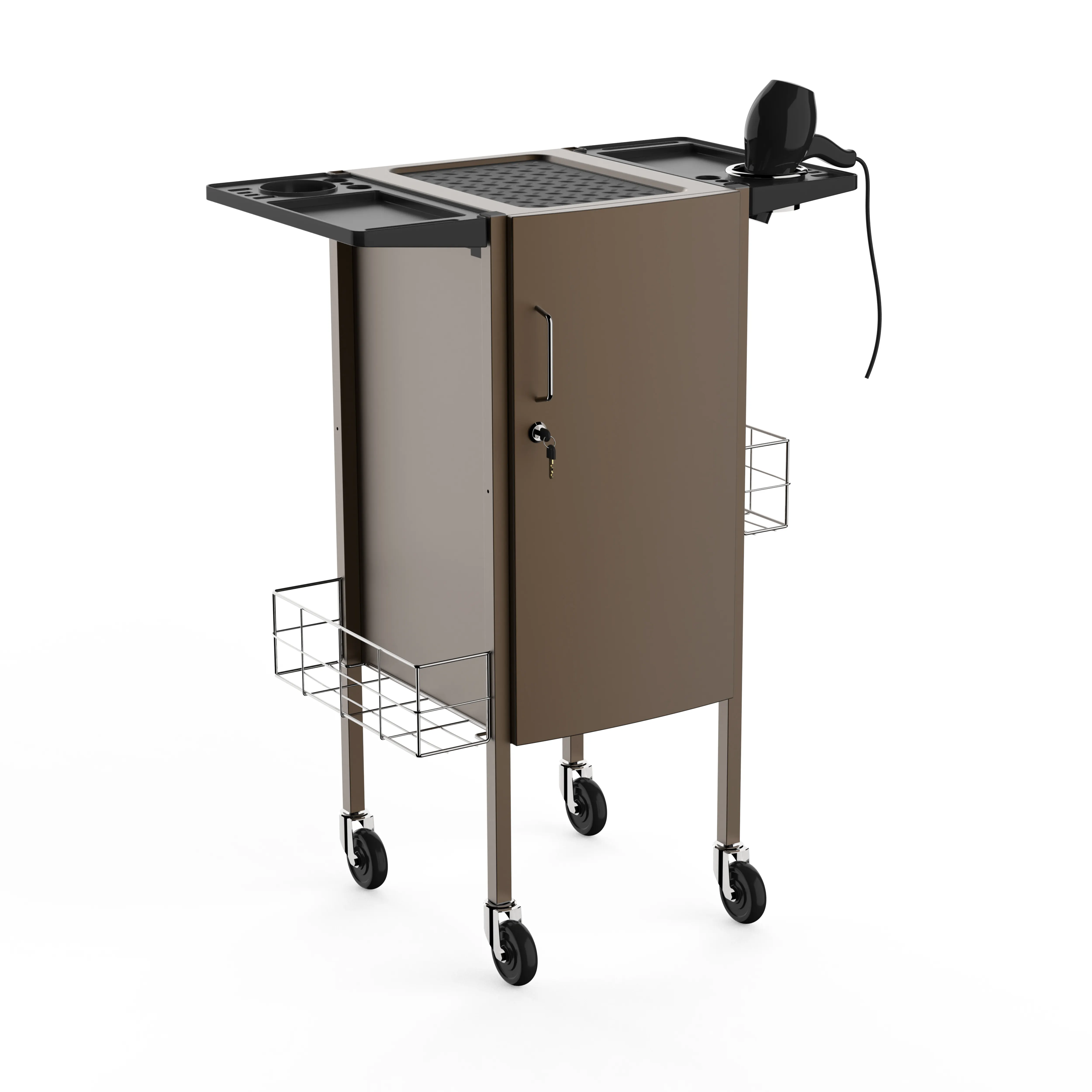 Brown Deluxe Lockable Metal salon Trolley