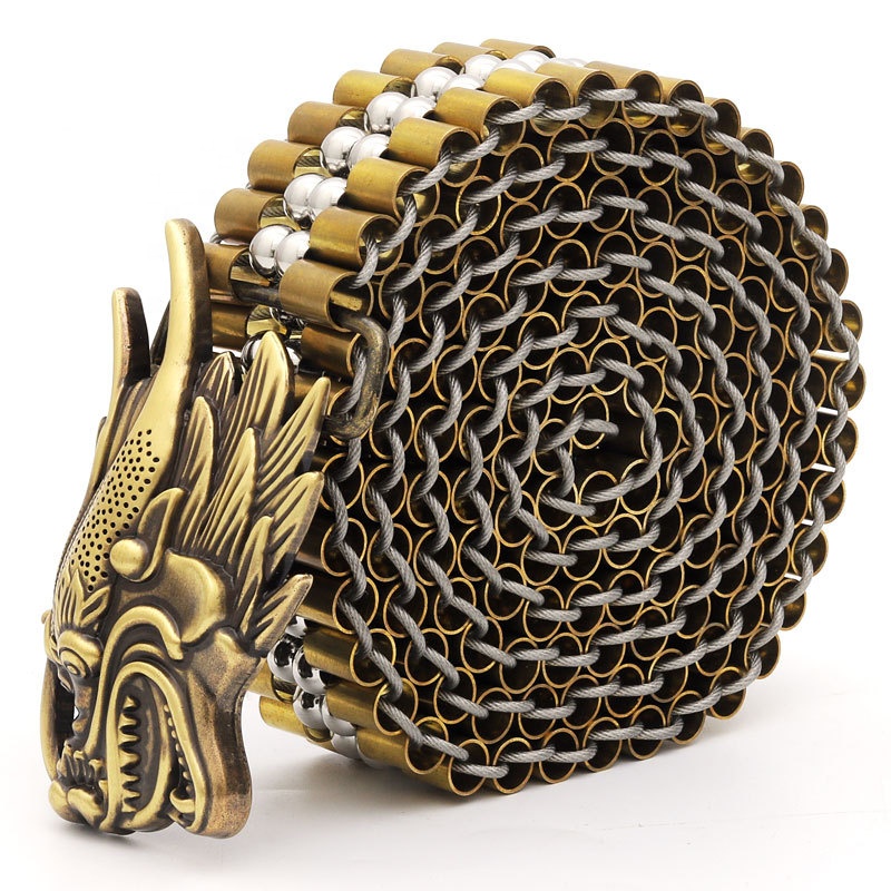Fashion 304 Stainless Steel Ball Copper Pipe Luxury Men Chain Western Metal Belts with Solid Brass Buckle