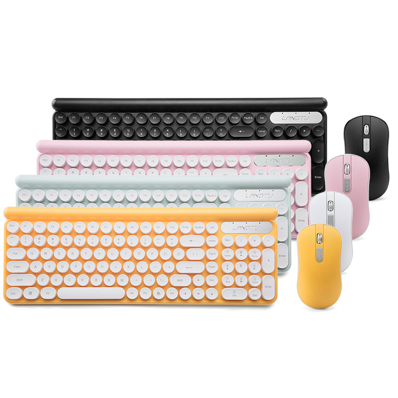 Wireless Keyboard and Mouse Combo  2.4GHz Office Home Keyboard with 102 Round Retro Style Keycaps  for Computer  PC