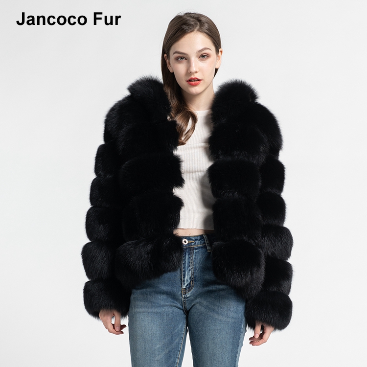 Jancoco Max Женские пальто с натуральным лисьим мехом и капюшоном модный стиль Меховая куртка высокого качества Зимняя теплая S7254