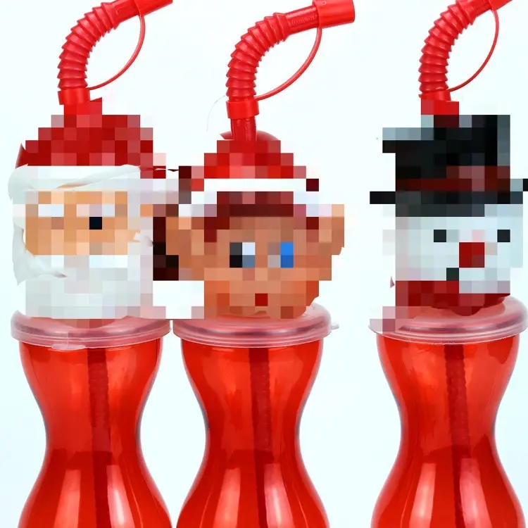 2021 christmas ornament holiday red santa man snowman kids cup christmas reusable elf plastic head drinking bottle 500ml