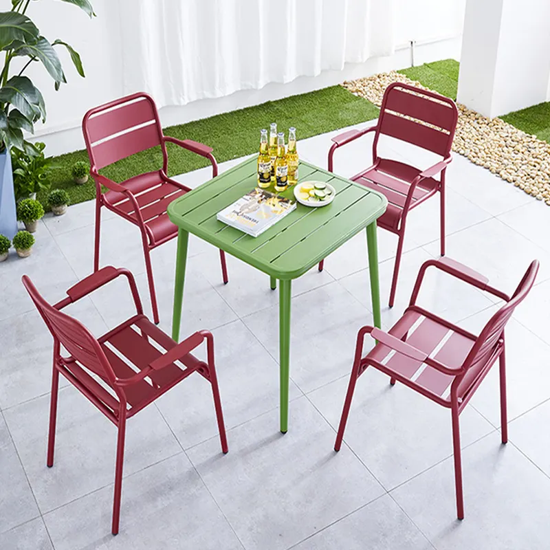 Outdoor Aluminum Slats Metal Slat Chairs Bistro Furniture Sets Restaurant Cafe Stackable Dining Chair