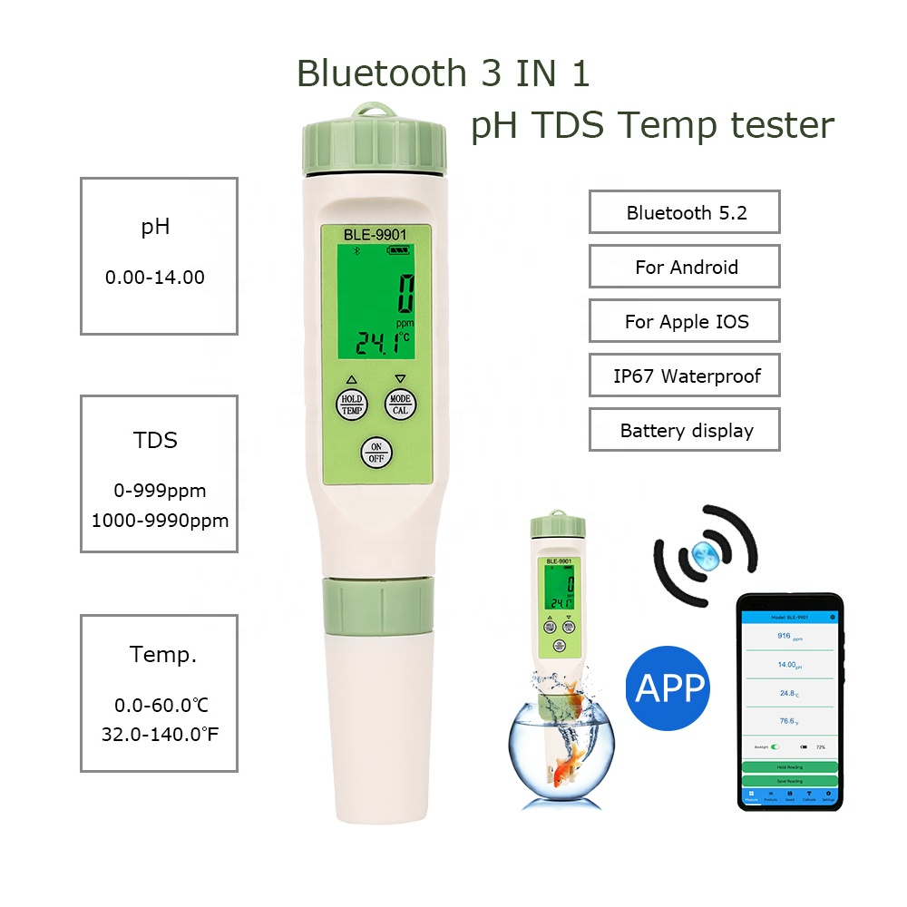 Bluetooth портативный цифровой 3 в 1 pH TDS метр ручка pH тестер для аквариума воды в бассейне вино smart pH Карманный тестер