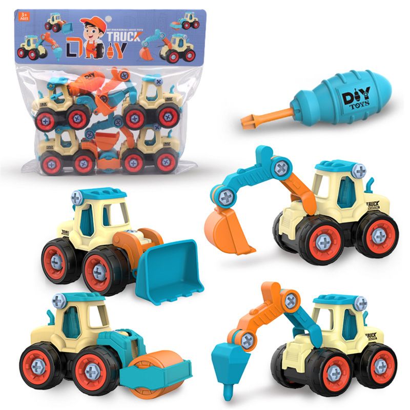 4pcs/set Construction Toy Engineering Car Fire truck Screw Build and Take Apart Great for Kids Boys
