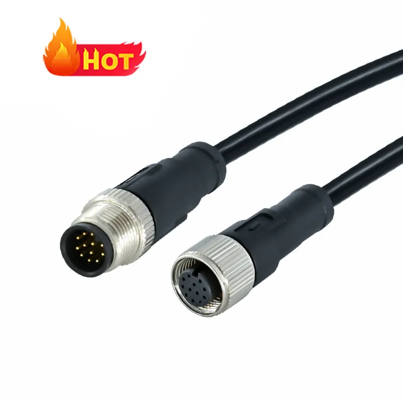 Customize Waterproof Phoenix M12 Cable 3 4 5 8 12 17 Pin Male to Female M12 Connector Cable with wire