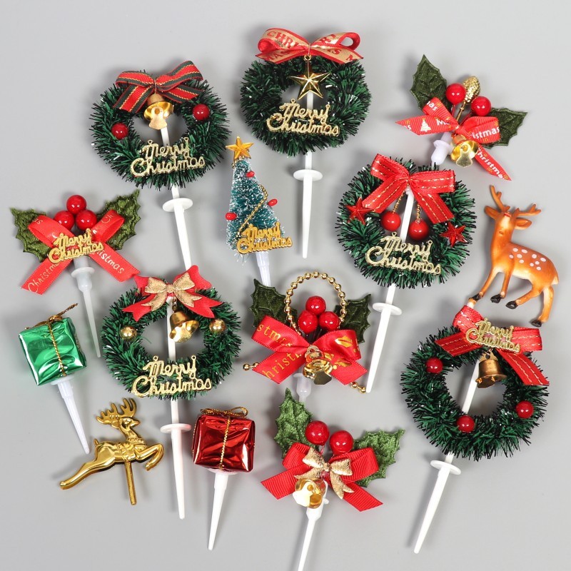 Merry Christmas Cake Topper Xmas Ornament Cakes Dessert Decorations New Year Gifts Christmas Tree Cake Decoration