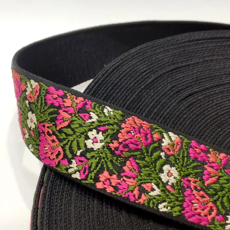 Webbing Hand Bag Strap Garment Belt 2'' High Quality Flower Pattern Jacquard Polyester / Nylon 2 Inch;50 Mm Width 2.3MM