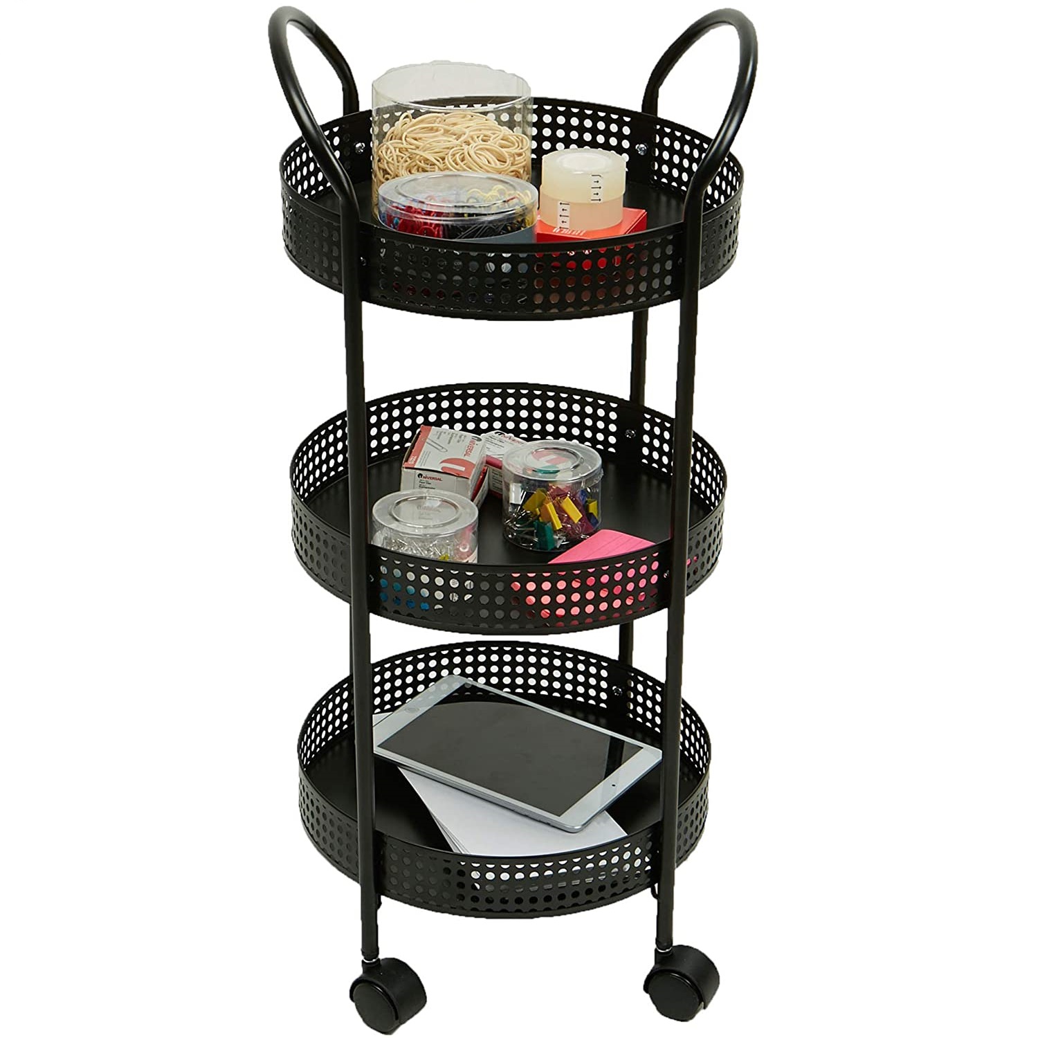 3-Tier Metal Multi-Purpose Utility Wheels, Kitchen Storage, Office, Crafts Cart, Black, One Size
