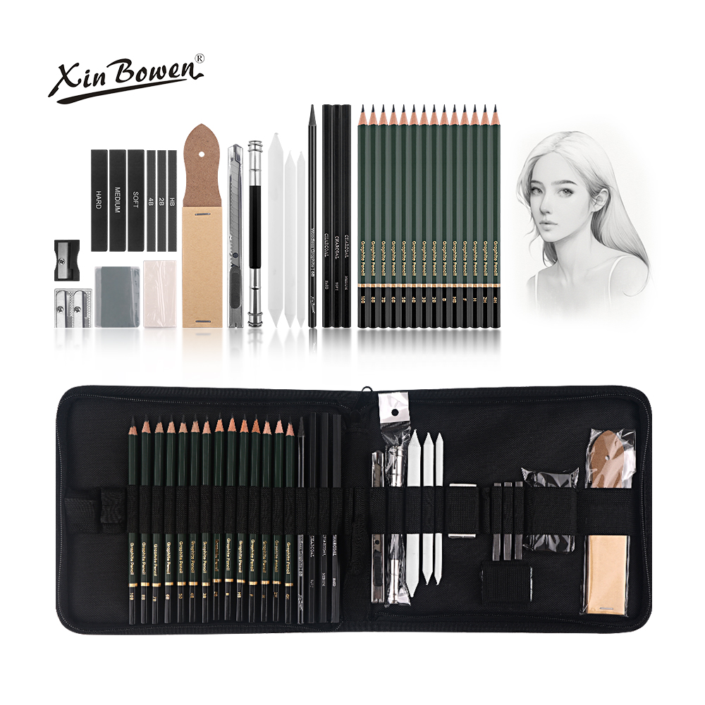 Xin Bowen Sketching Drawing Kit 35 Pcs Wholesale Artist Supplies Factory Professional Sketch Pencils Set With Eraser