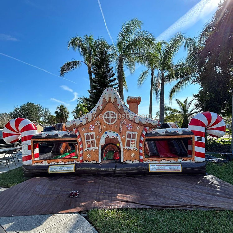 Inflatable gingerbread bounce house playground obstacle course jumper bouncy castles with blower for kids Christmas party