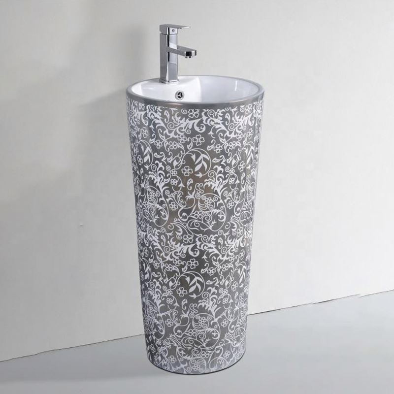 Modern Bathroom Pedestal Sink Solid Surface Freestanding Hand Washing Basin Good Price Hotel Vanity Bowl Stone Color Basin